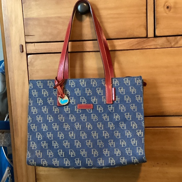 Dooney & Bourke Denim Blue Tote with Red Trim - Picture 7 of 10